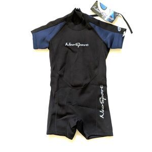 NEOSPORT 2mm Shorty Back Blue Zip Wetsuit Kids 6 NWT Swim Dive Watersports Beach